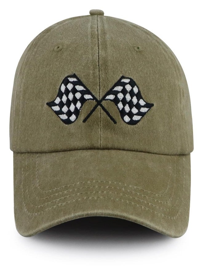 Kahhrepa Racing Hats for Men Women, Checkered Flag Accessories, Race Car Baseball Cap, Race Day Christmas Birthday Gifts for Racing Lovers Dad Mom Papa Grandpa Khaki - Image 1